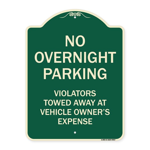 Signmission Designer Series-No Overnight Parking, Green Heavy-Gauge Aluminum, 24" x 18", G-1824-9967 A-DES-G-1824-9967 - main